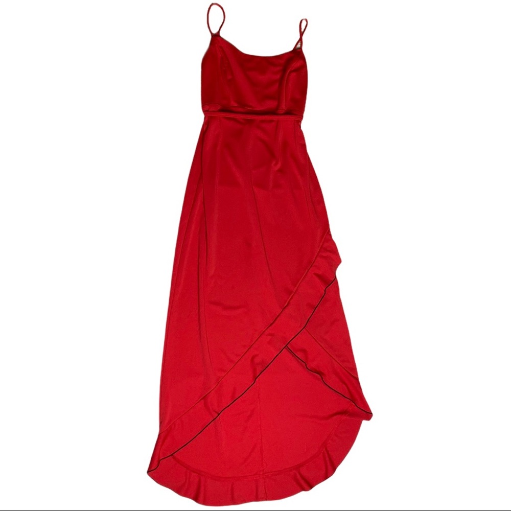 90’s Red Spaghetti Strap Dress with Front Ruffles